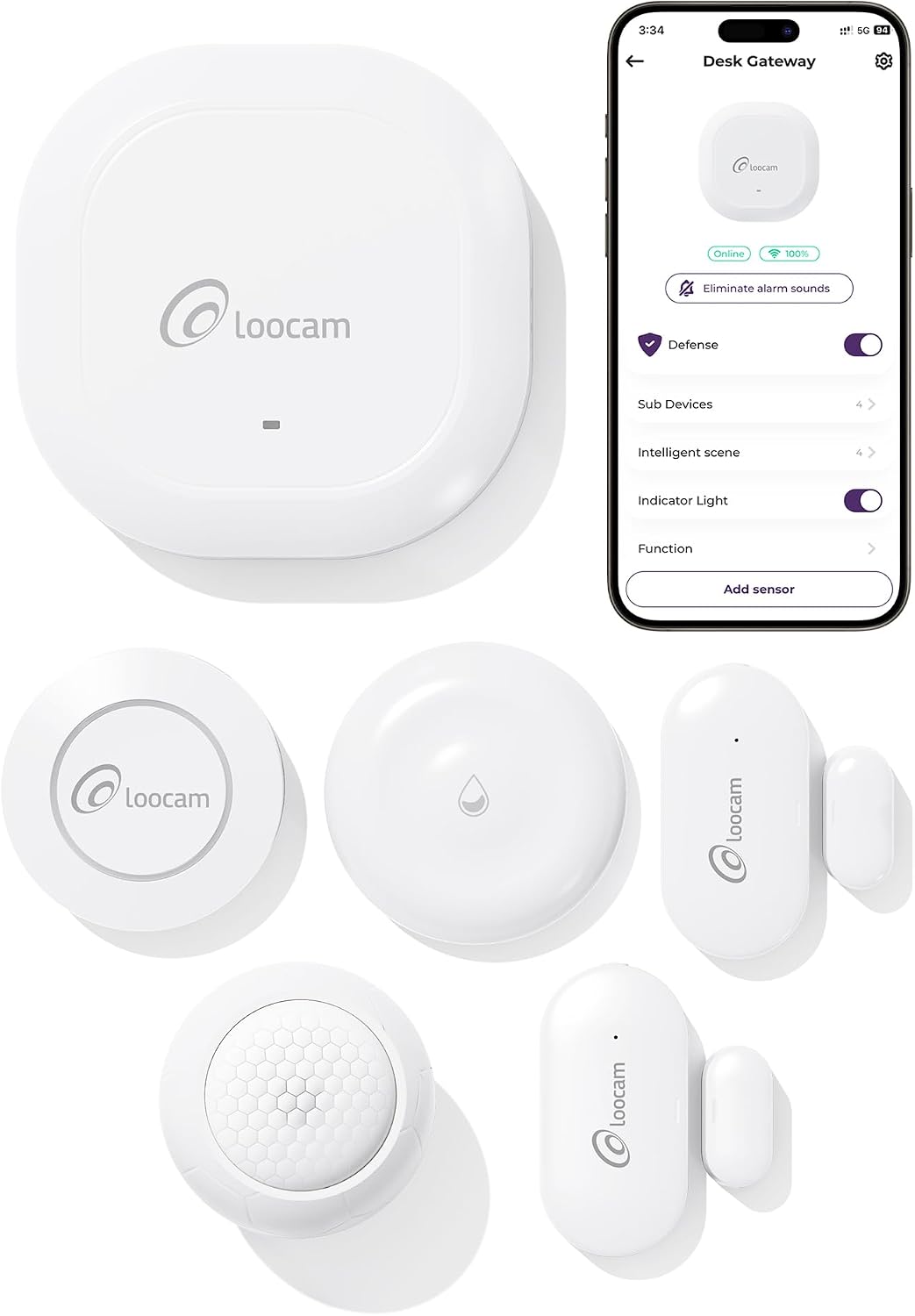 Wireless Alarm System 6 Pieces Kits for Home Apartment | 1 Smart Hub, 2 Door & Window Sensors, 1 Smart Button, 1 PIR