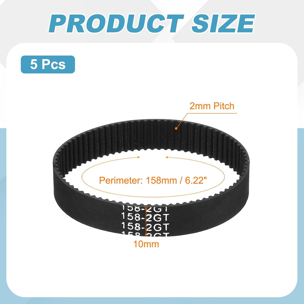 MECCANIXITY 158mm GT-2 Timing Belt 10mm Width 2mm Pitch Black 5pcs