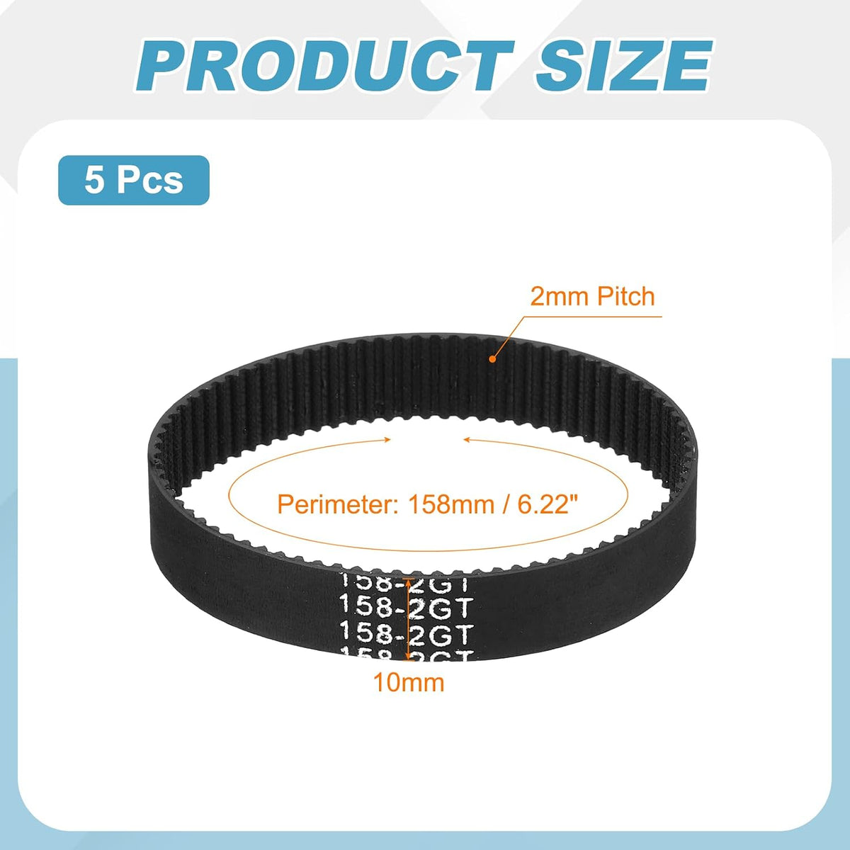 MECCANIXITY 158mm GT-2 Timing Belt 10mm Width 2mm Pitch Black 5pcs