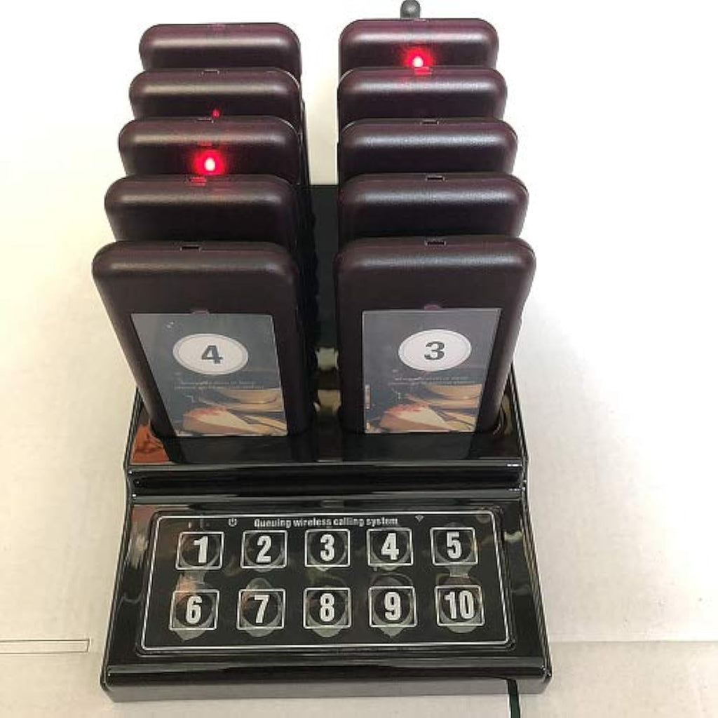 Wireless Queue Calling System 10 Pager Buzzers+1 Number Call
