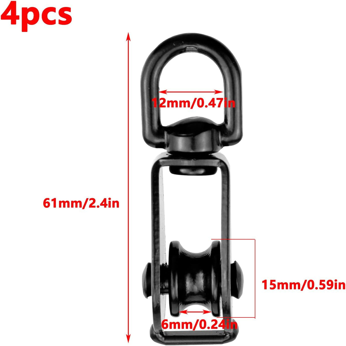 Antrader Single Pulley Block,M15 Pulley Block,Stainless Steel,Black,4Pcs