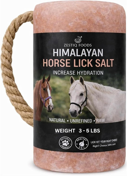 Himalayan Pink Salt Lick Block for Horses, Deer, Goats & Livestock – Natural Mineral Rock Salt on Rope, Supports