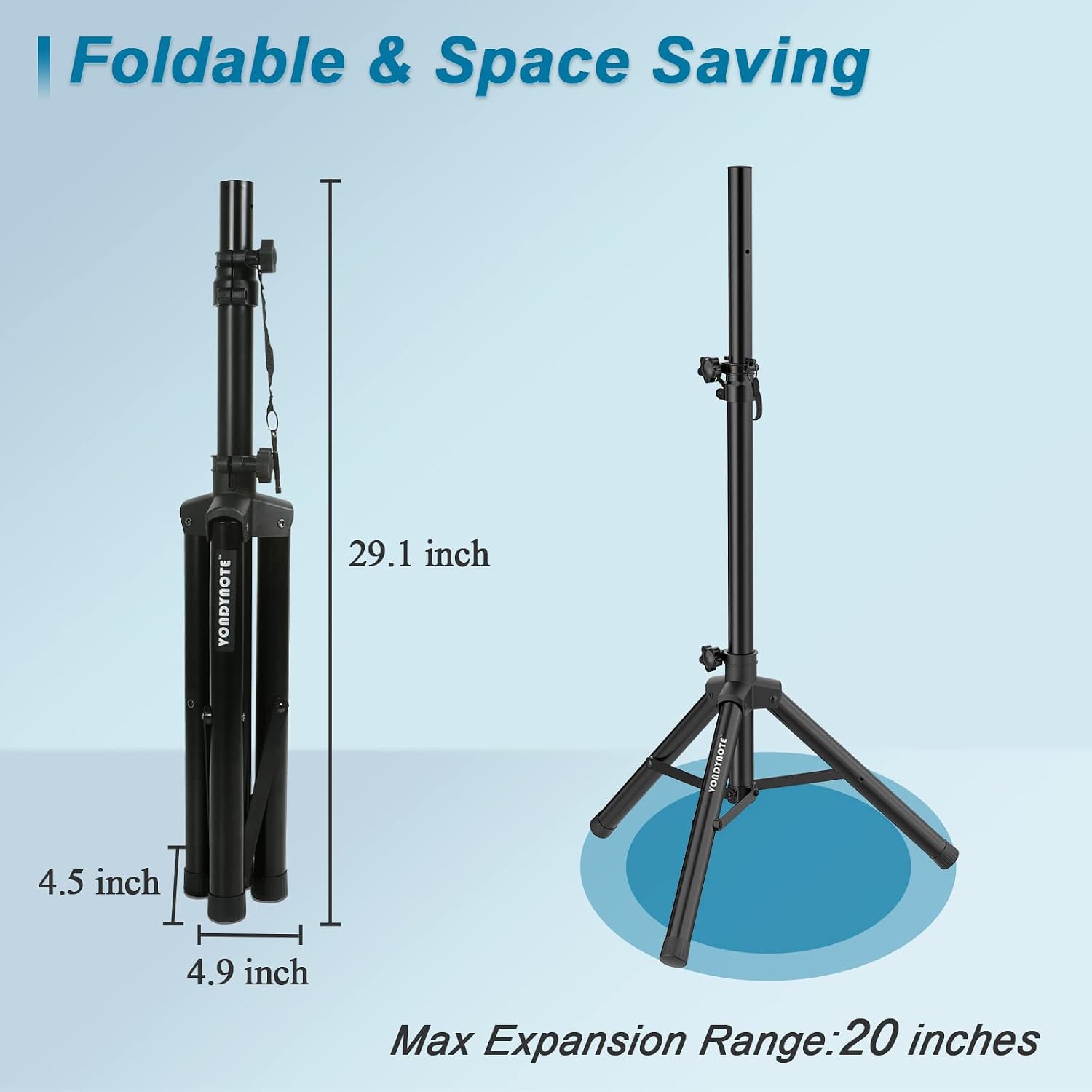 Single Tripod Speaker Stand 33.5"-53.5" PA DJ Short Speaker Stand | Short Mini Speaker Mount Stand, 35mm Pole Mount