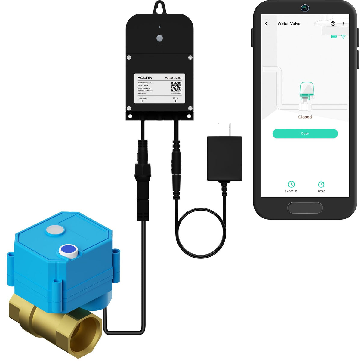 YoLink Water Shutoff Kit: 1" Brass Ball Valve + Valve Controller