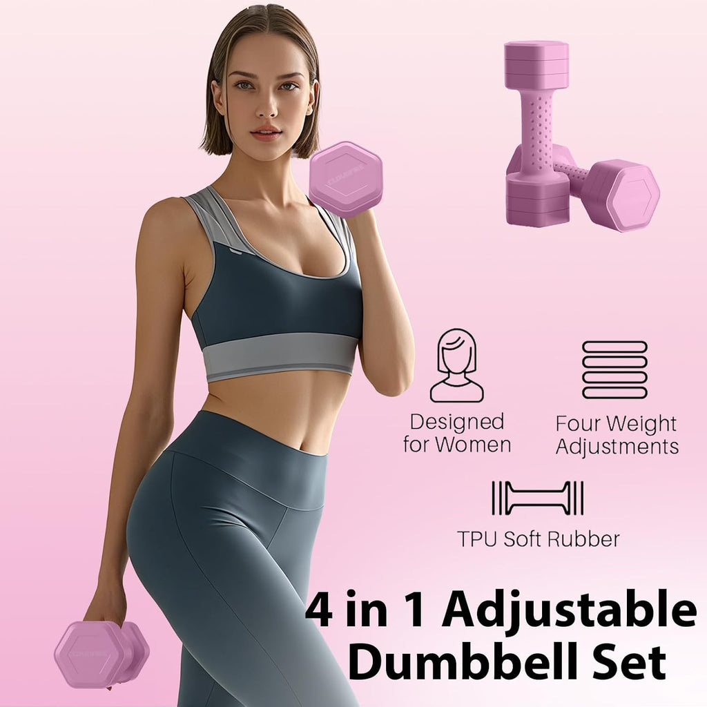 Adjustable Dumbbell Set of 2, 4 in 1 Free Weights Dumbbells Set, Hand Weights for Women at Home, 5 lb Dumbbells Set