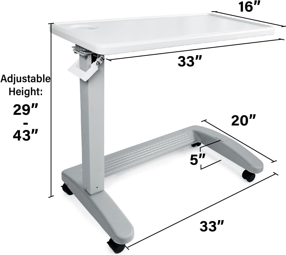 FSA/HSA Eligible, Medical Adjustable Overbed Exam Bedside Table with Wheels (Hospital and Home Use), New Tabletop