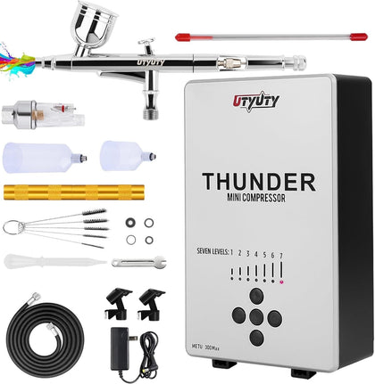 Airbrush Kit with Air Compressor,Portable 27PSI 7 Pressure Levels, 35dB Ultra-Quiet,Dual-Action 0.3mm Airbrush Gun