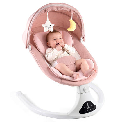Electric Baby Swing with Remote Control,5 Speeds&Portable&Cozy(0-12M,Pink) | Safety lock&secure harness,12