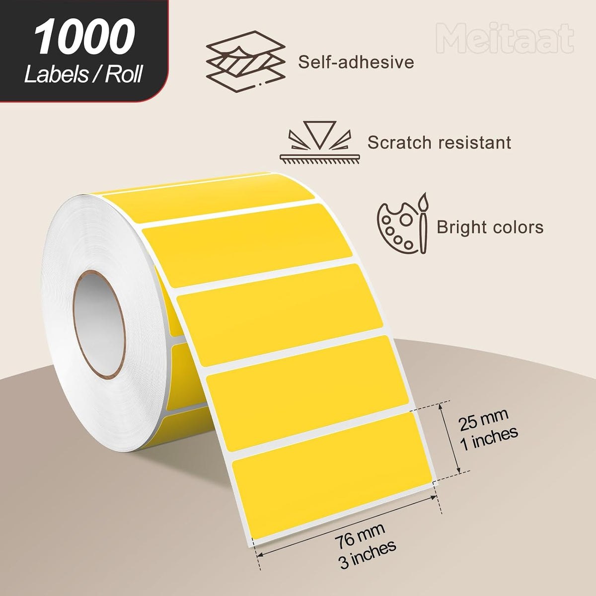 Yellow Rectangle Labels 3" x 1" Color Coding Stickers Roll 1000 Pcs