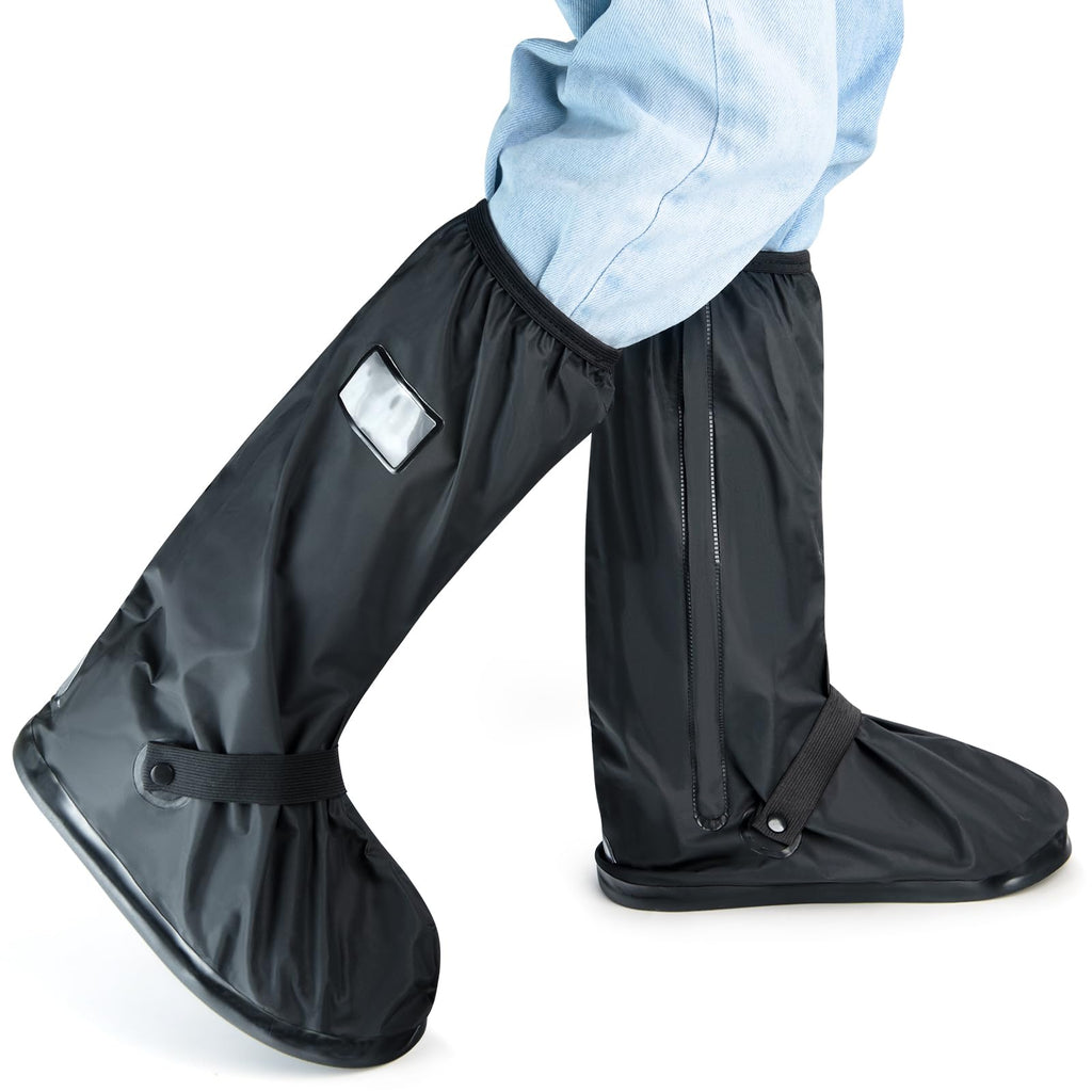 Waterproof Rain Boot Covers with Safety Reflector, Black, 2XL