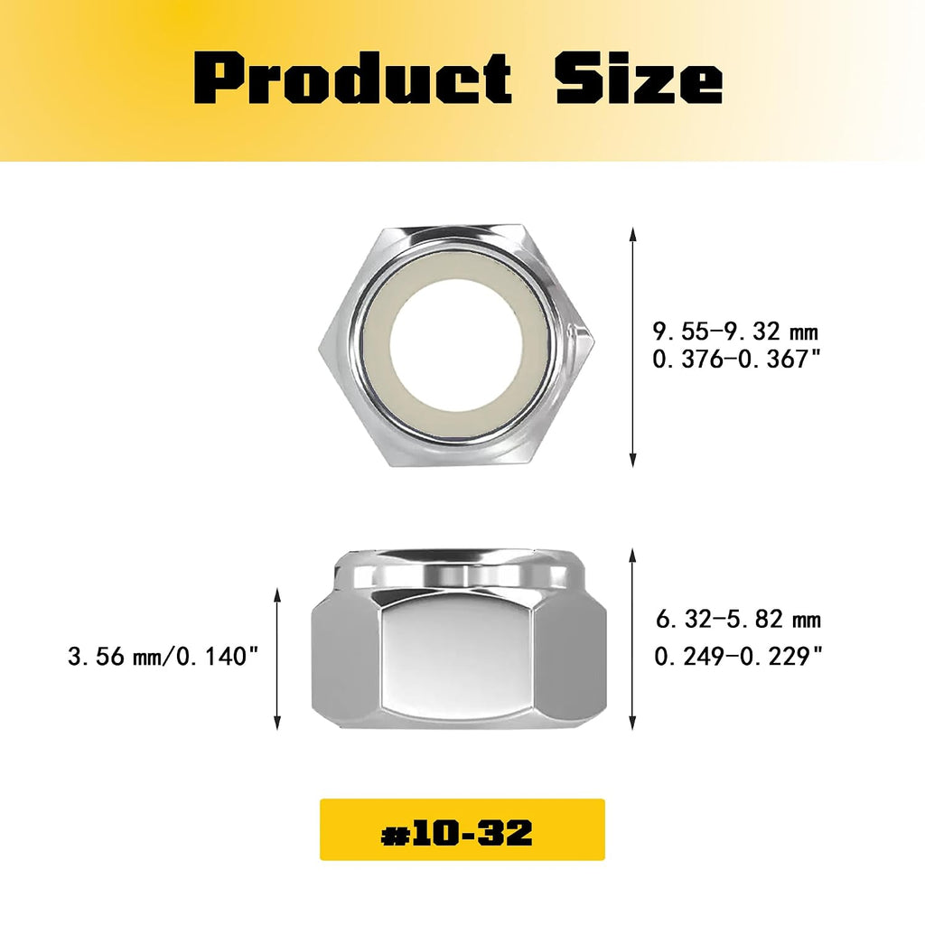 50 Pcs #10-32 Inch Lock Nuts, SAE 304 (A2-70) Stainless Steel Nylon Insert Locknuts, Standard Inch Thread Nylock Nuts, Hex Lock Hardware Nuts, Reusable Anti-Loose Corrosion Resistant