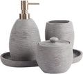 Modern Grey Bathroom Accessory Set,4 Pcs Luxury Bathroom Set | Resin Material,Includes Lotion Dispenser,Cotton Swab