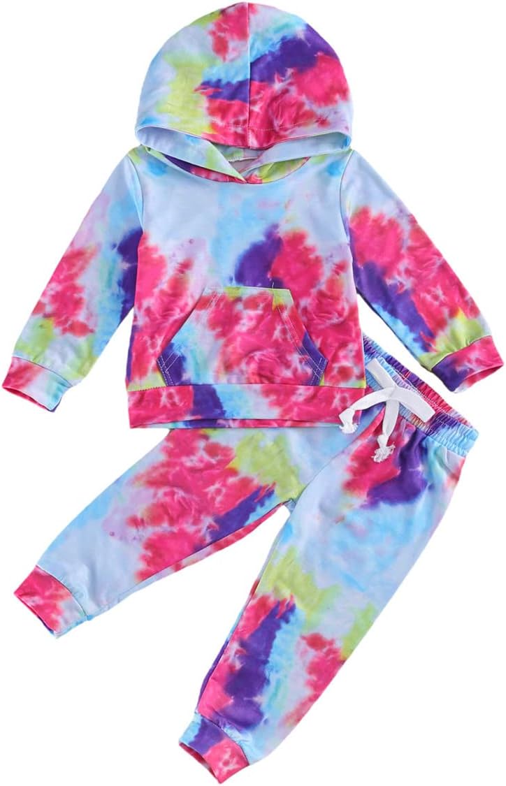 1-6T Toddler Baby Boy Girl Tie Dye Hoodie Pullover Sweatshirt Tops+Long Pants Outfit Set Girls Fall Winter Clothes