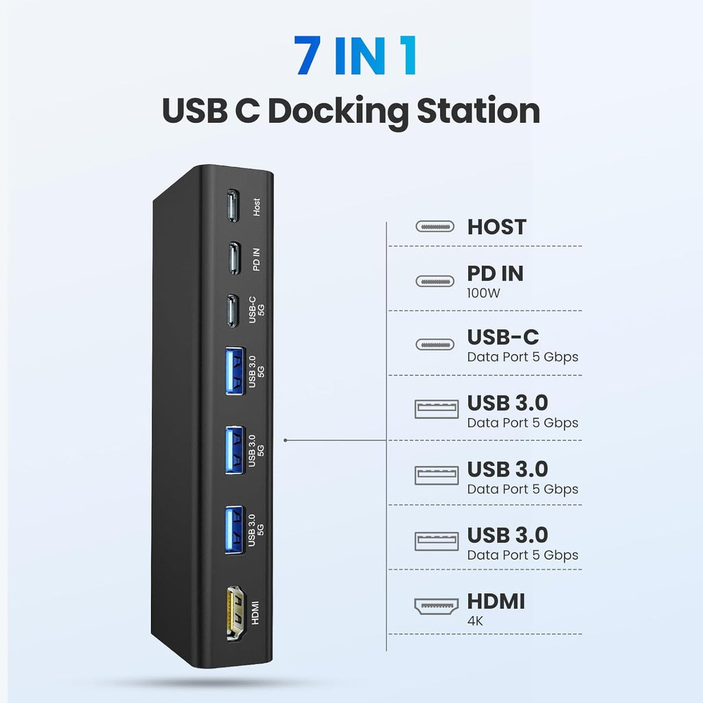 Laptop Stand with Detachable USB-C Hub, 100W PD Charging, 4K@60Hz HDMI, 3 USB Ports, Ergonomic Laptop Holder Docking