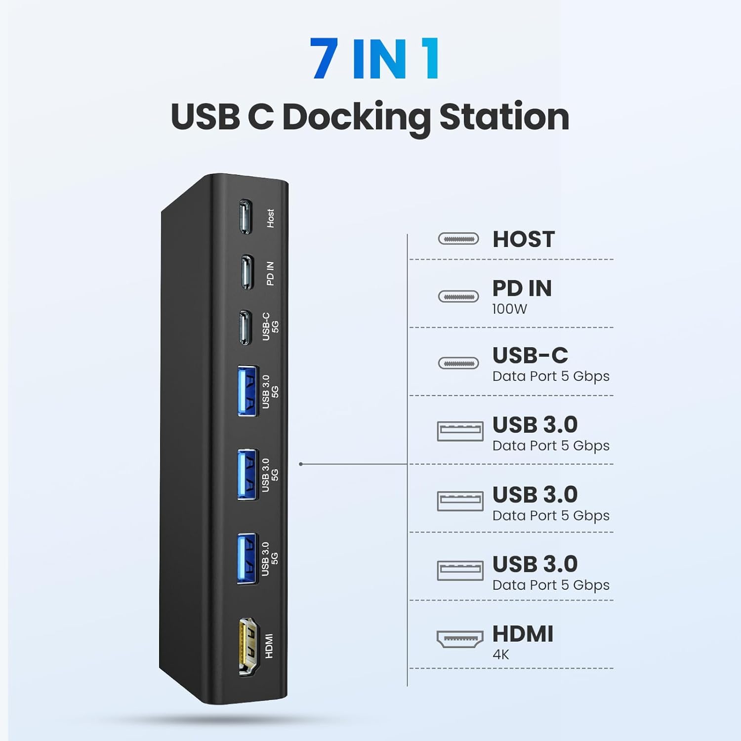 Laptop Stand with Detachable USB-C Hub, 100W PD Charging, 4K@60Hz HDMI, 3 USB Ports, Ergonomic Laptop Holder Docking