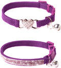 Rhinestone Cat Breakaway Collar Pack of 2 Purple Kitten Collars with Bell