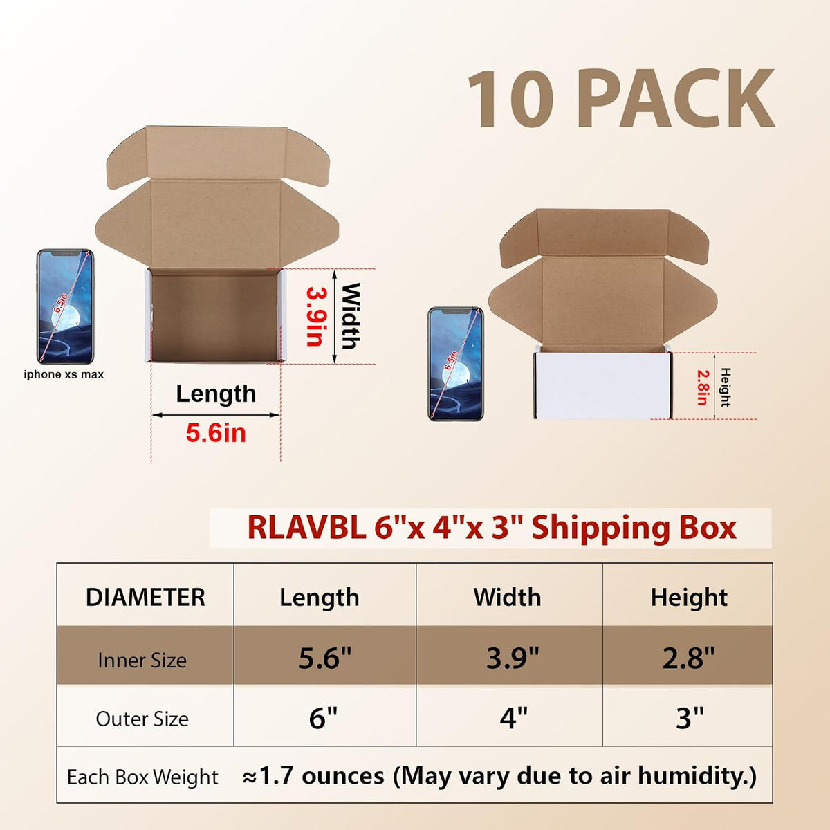 10 Pack 6x4x3 Small Shipping Boxes, White Corrugated Cardboard Box for Packing, Mailing, Business