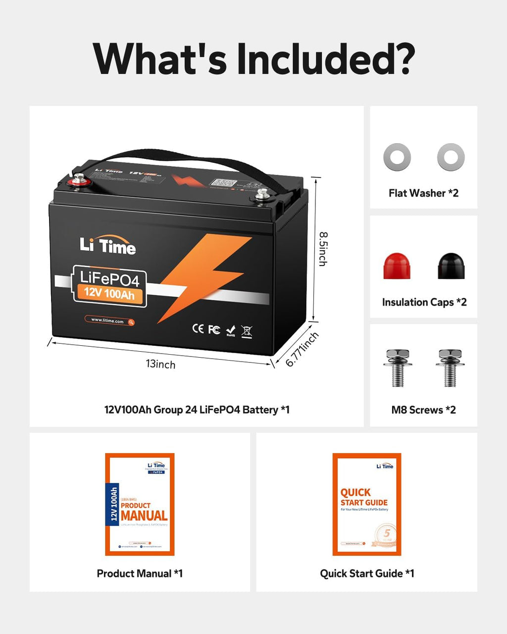 12V 100Ah Group 31 LiFePO4 Deep Cycle Battery for RV Marine Solar | 100A BMS, Max. 15000 Cycles at 60% DOD, IP65