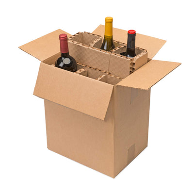 Corrugated 6 Bottle Wine Shipping, Moving, & Packing Kit - Includes a 12-1/8” x 9-1/4” x 14-1/2” Box & Corrugated