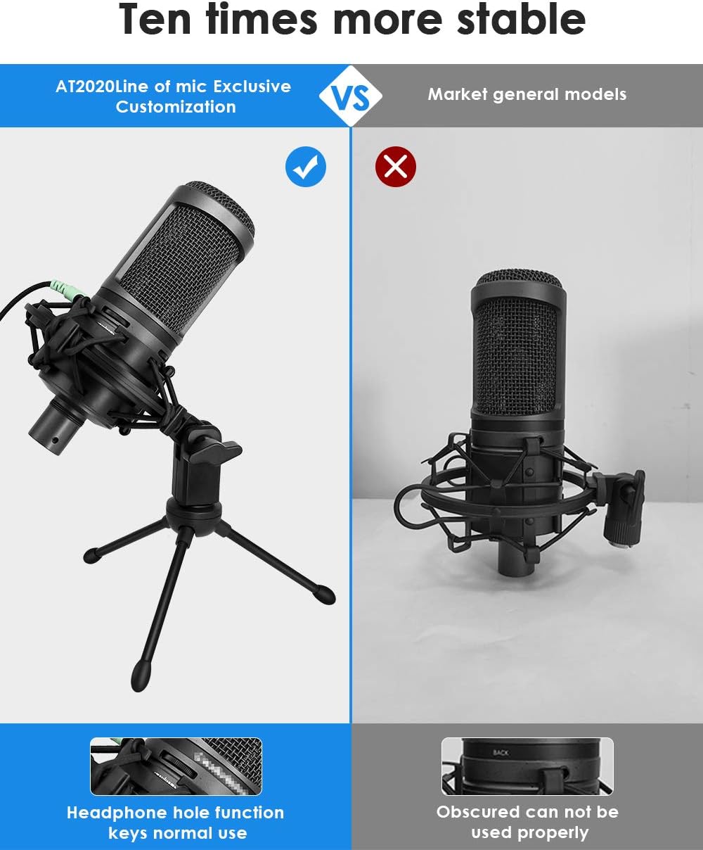 AT2020 Microphone Shock Mount with Pop Filter, Custom Built for AT2020 Mic | Pop Filter & Anti-Vibration Suspension