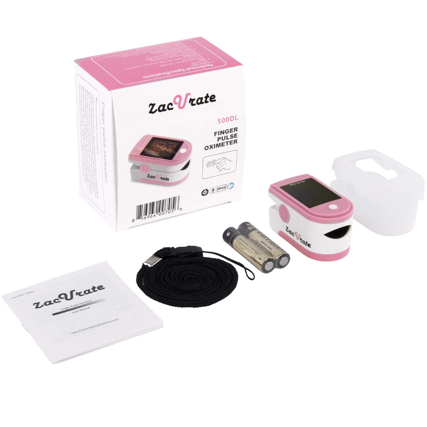 Pro Series 500DL Fingertip Pulse Oximeter Blood Oxygen Saturation Monitor with Silicone Cover, Batteries and Lanyard