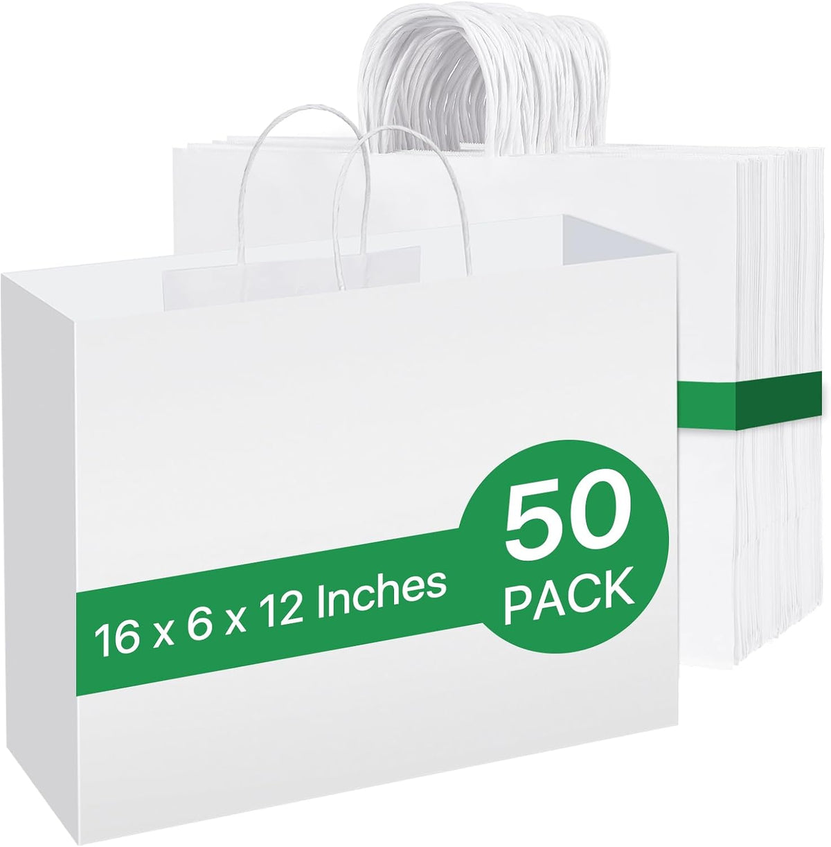 Kraft Paper Bags with Handles, 50 Pack White Large Kraft Gift Bag