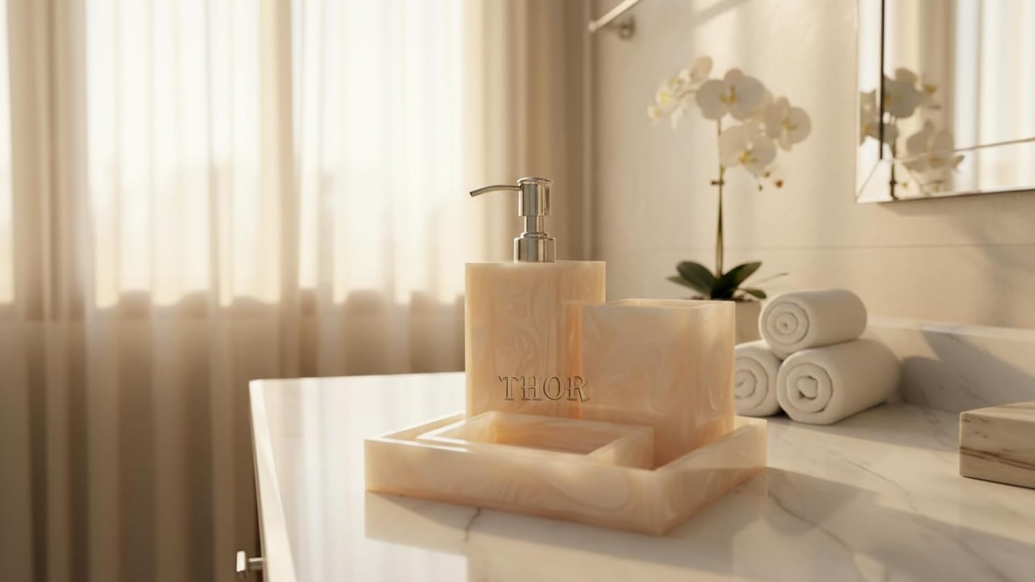 Stylish Luxury Bathroom Sets Stone - Bathroom Accessories Decor/Soap Dispenser, Tooth Brush Holder and Soap Dish and