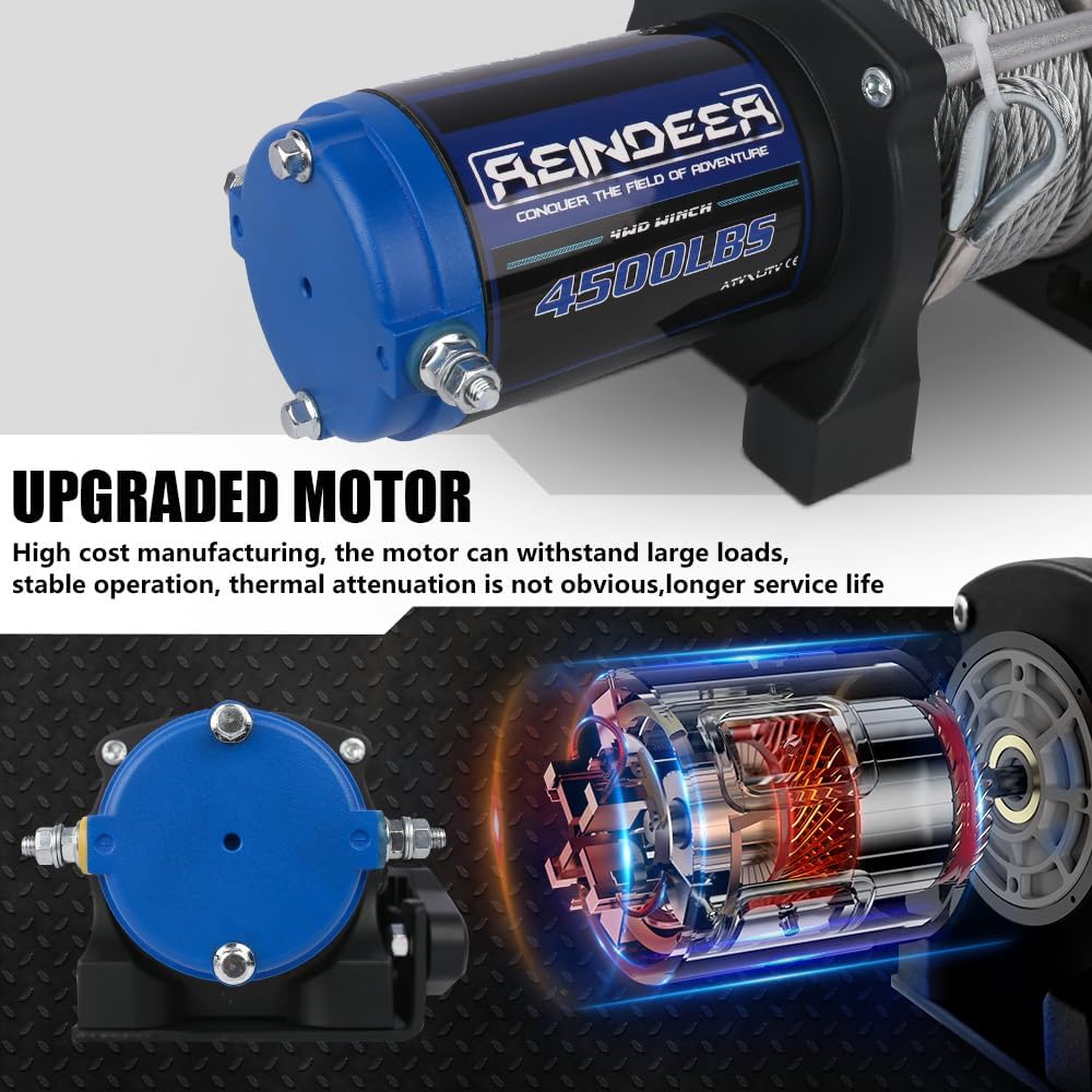Electric Winch Kit 4500lbs,ATV UTV Winch with Wireless Wired Remote Controls Steel Cable Wire Rope,Hook& Hawse