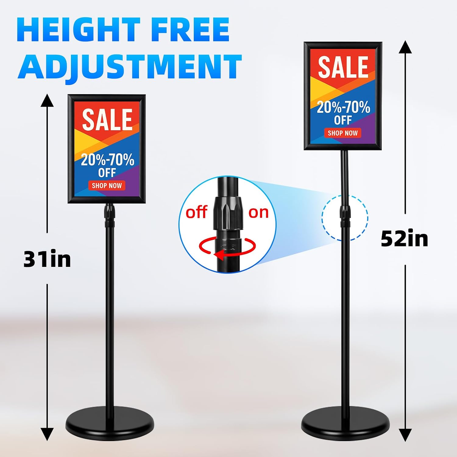 Adjustable Sign Holder Floor Stand, 8.5x11 Inch Poster Display With Heavy Duty Pedestal Aluminum Snap Open Frame for