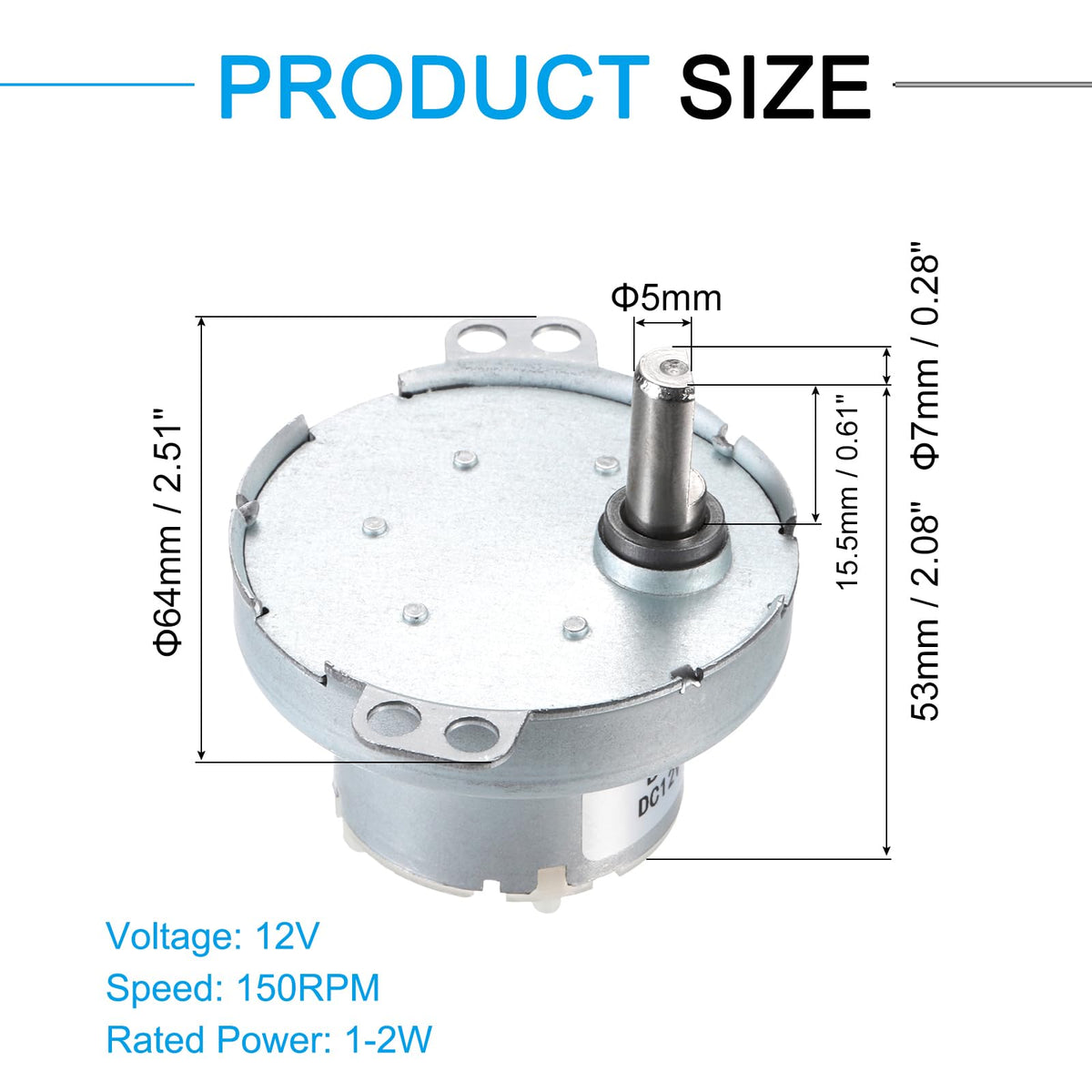 MECCANIXITY Slow Speed Motor JS-50T D-Shaft Gear Electric Motor, 12V DC 150RPM Motor CW/CCW D Shaft DC Motor Large Torque for 3D Printer Filament Rotating Display Stand