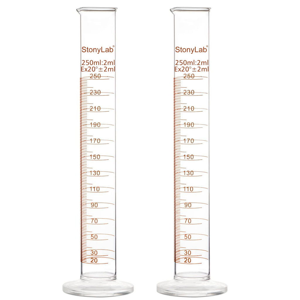 2-Pack 250ml Borosilicate Glass Graduated Cylinder Measuring Cylinder