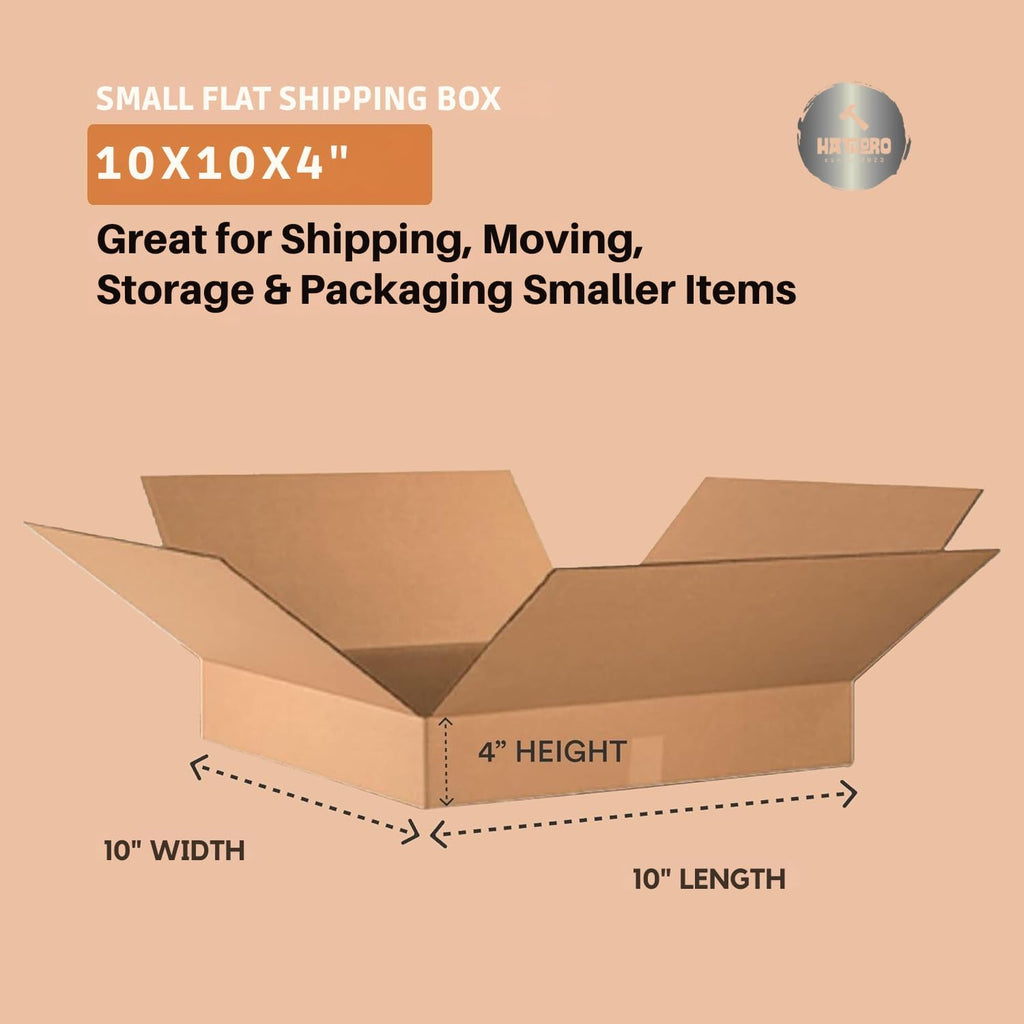 Flat Shipping Boxes 10"L x 10"W x 4"H (25 Pack) | Corrugated Cardboard Single-Wall Small Kraft Boxes for Moving