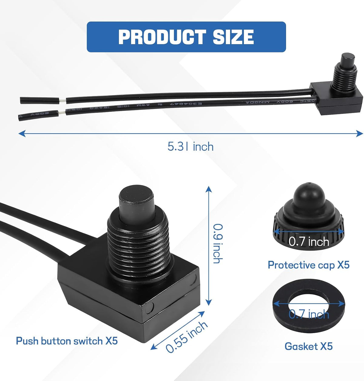 wuyaoyao 5PCS Waterproof Push Button Switch with 4" Lines