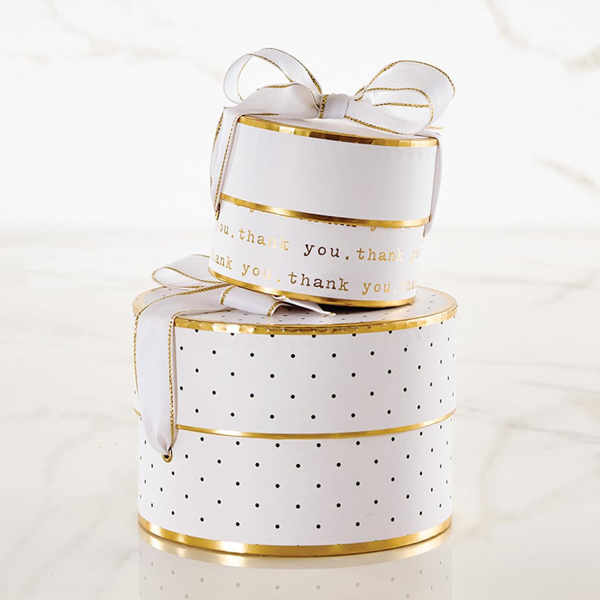 Gift Wrap Co. Nested Gift Box 2-Piece Set Round Designer Boxes with Lids, Large and Small, Polka Dots