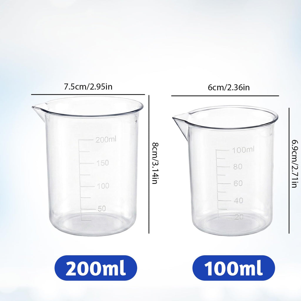 Plastic Beaker Set, 500 ml, 250 ml, 200 ml, 100 ml, 50 ml, 25 ml