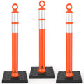 42 Inch Orange Traffic Delineator Post Cones with Base, 3 Pack | Portable Safety Traffic Posts, Reflective Collars