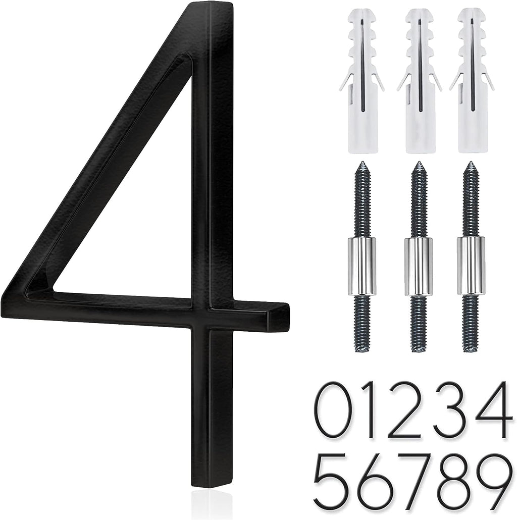 5" Stainless Steel Floating House Number, Metal Modern House Numbers (4) | Outdoor Signs, Mailbox Decor Number for