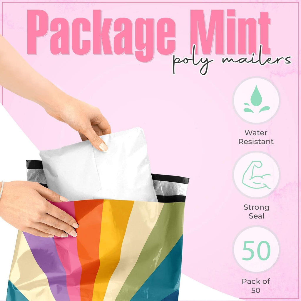 10x13 Poly Mailers, Retro Rainbow Design Shipping Bags,50 Pack