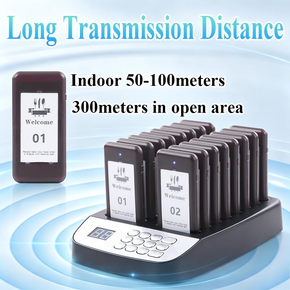 Restaurant Pager System, 16 Pagers, Wireless Paging System