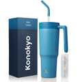 40 oz Tumbler with Handle and Straw, Insulated Water Bottle | Dark Blue; BPA-free, leak-resistant tumbler with fruit