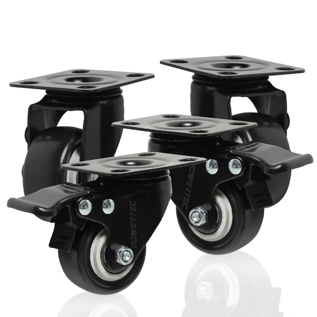 2" Caster Wheels Set of 4-2 Casters W/Dual Locking Break - Heavy Duty 350 lbs Capacity, 360° Swivel, Plate Mounted