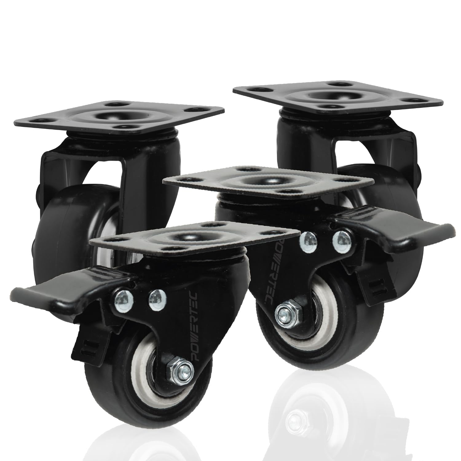 2" Caster Wheels Set of 4-2 Casters W/Dual Locking Break - Heavy Duty 350 lbs Capacity, 360° Swivel, Plate Mounted