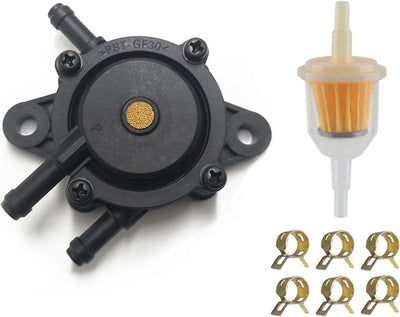 Fuel Pump with Filter and Clamp Fit for Cub Cadet Kohler 17HP-25HP Briggs and Stratton mikuni John Deere Kawasaki Yamaha Golf Cart Lawn Mower Small engine 808492 808656