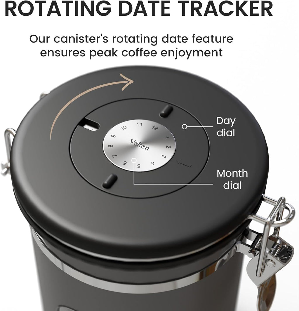 Coffee Canister with Window, 39OZ Large Airtight Stainless Steel Jars | Kitchen Food Storage Pantry Container for