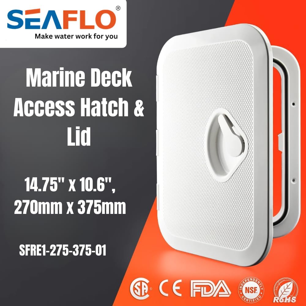 SEAFLO Marine Boat Deck Rectangular Access Hatch - White/Black, Lock and Key/Regular