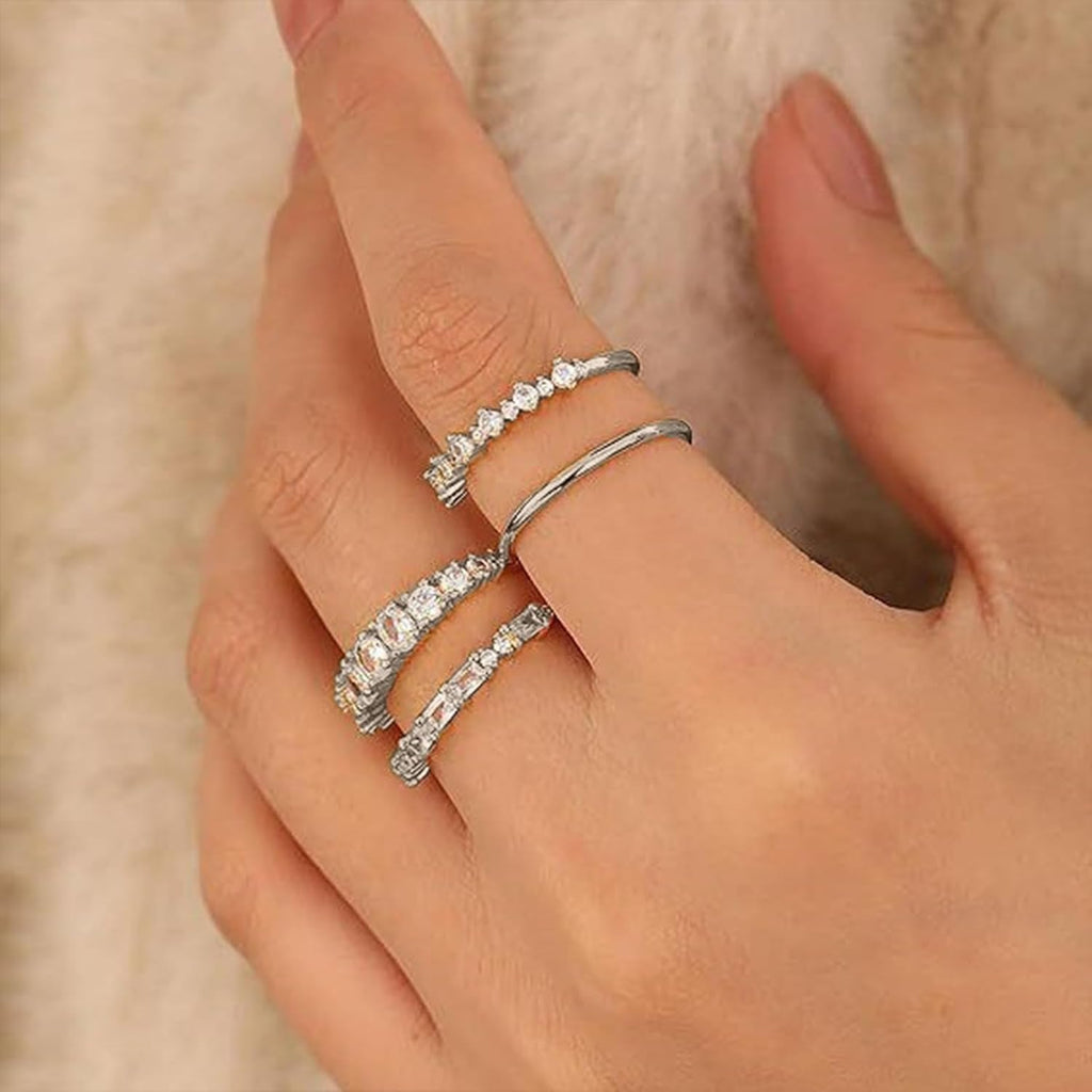 Dainty Silver Rings Set Size 6-10 Silver Wedding Band Women Fashion Stackable Rings Wedding Jewelry