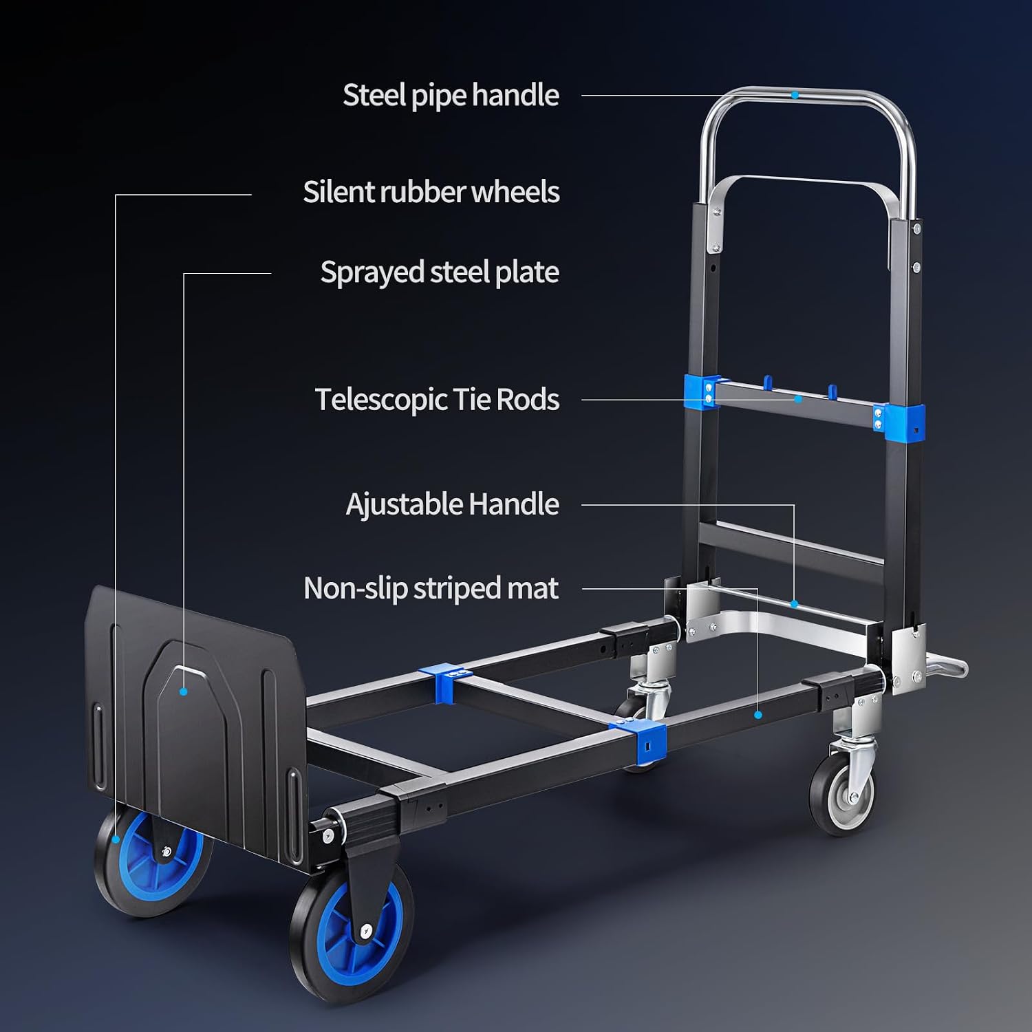 Pro 3 in 1 Aluminium Hand Truck 660lbs Capacity, Heavy Duty Convertible Hand Truck Dolly W/ 4 Rubber Wheels, Foldable
