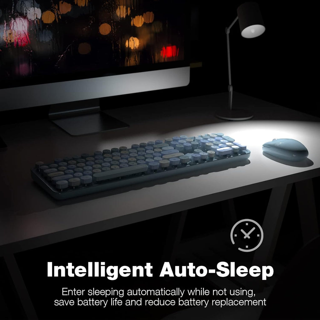 Wireless Keyboard and Mouse Combo, Retro Keyboard with Round Keycaps, 2.4GHz Dropout-Free Connection, Cute Wireless