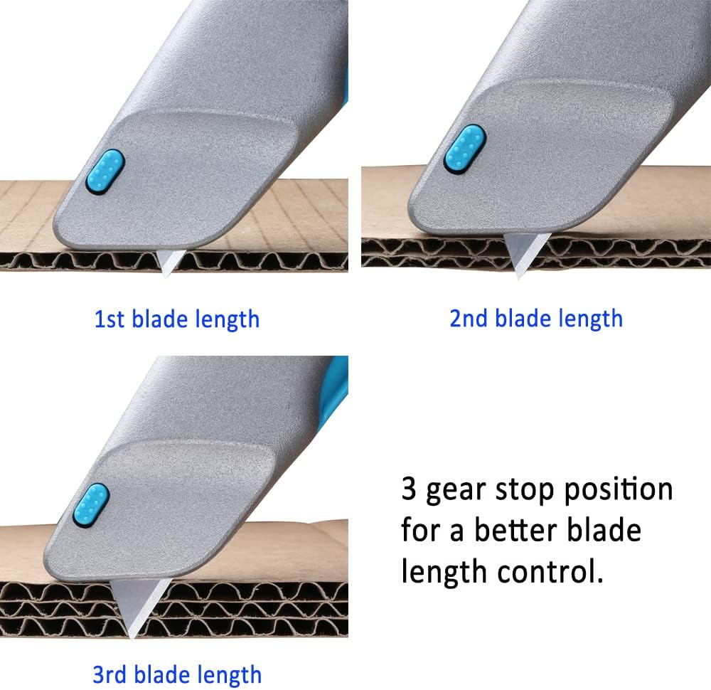 Squeeze Trigger Utility Knife and Heavy Duty Box Cutter, Self Retractable Safety Knife for Cardboard & Work