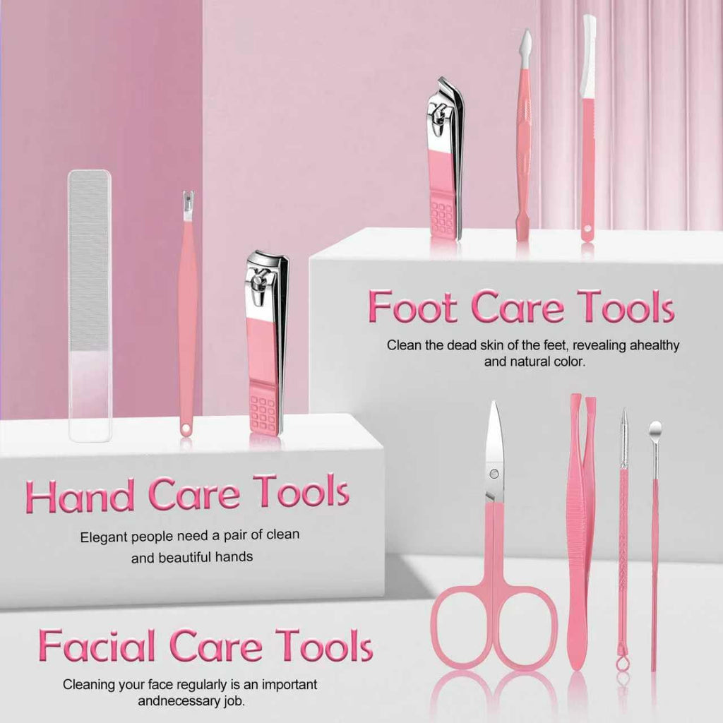 10 in 1 Manicure kit for Women Professional Pink Nail kit, Fingernail and Toenail Clipper Cutters and Personal